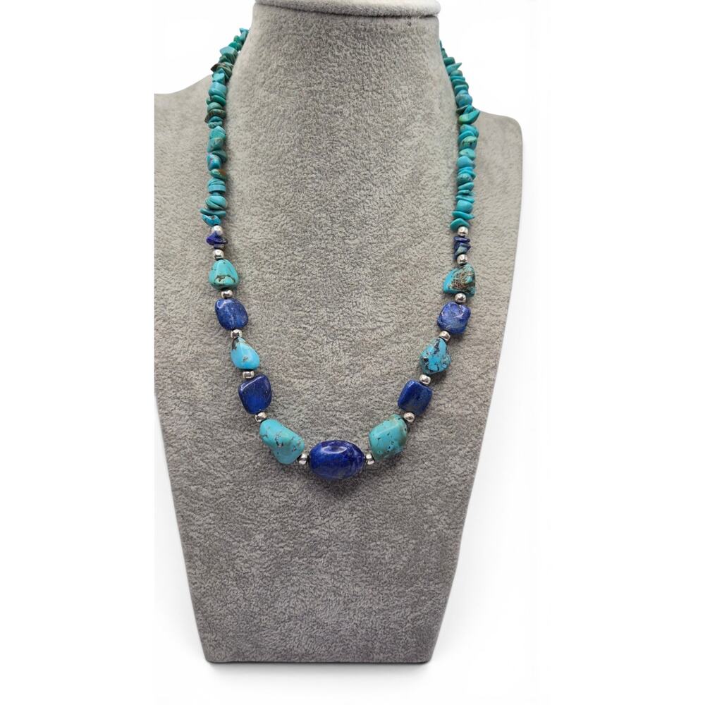 Vintage Lapis Lazuli Faux Turquoise Sterling Necklace Thailand